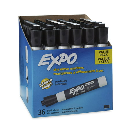 EXPO Low Odor Dry Erase Markers, Chisel Tip, Black, 36