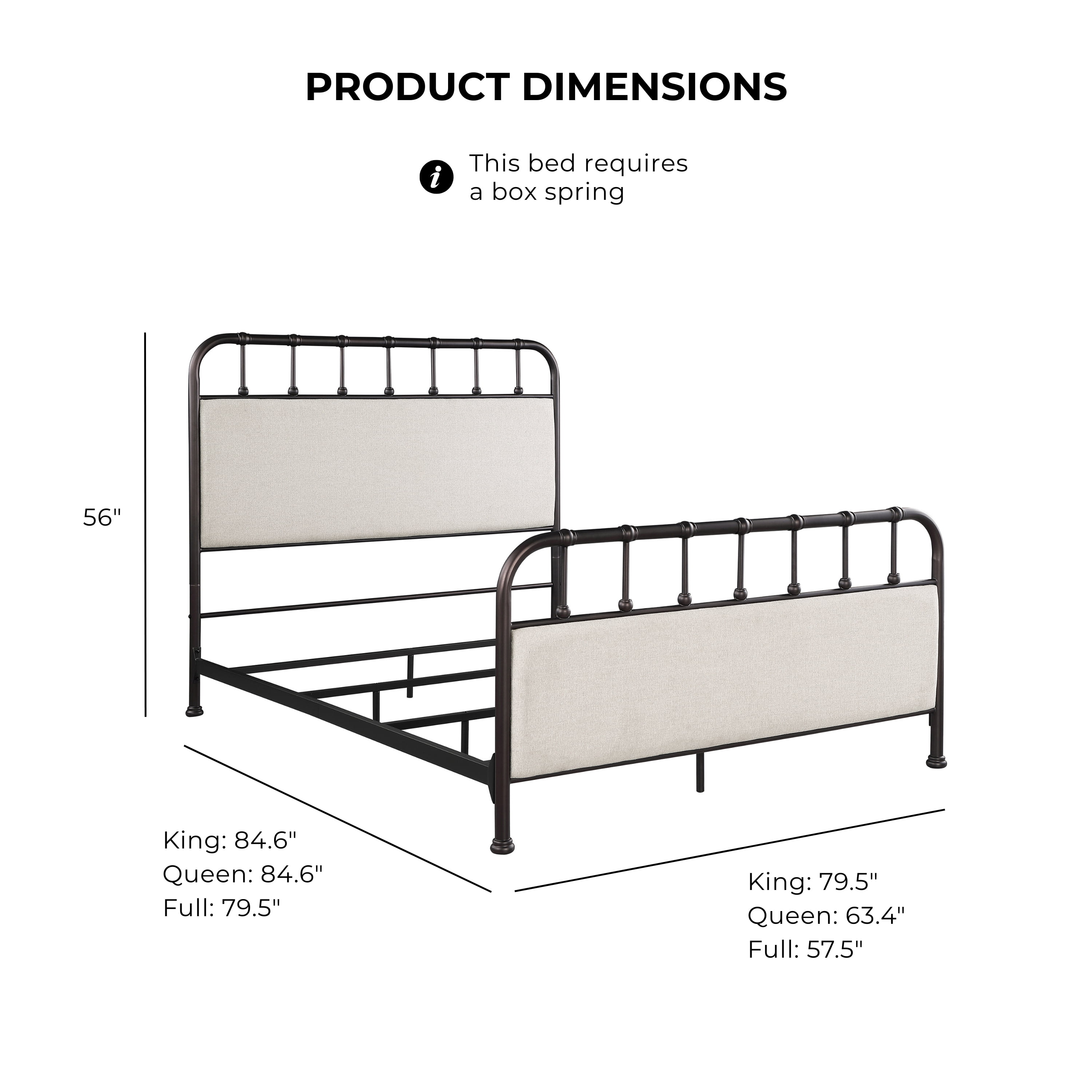 Furniture of America Florinda Metal Full Panel Bed with Upholstered Headboard, Dark Copper