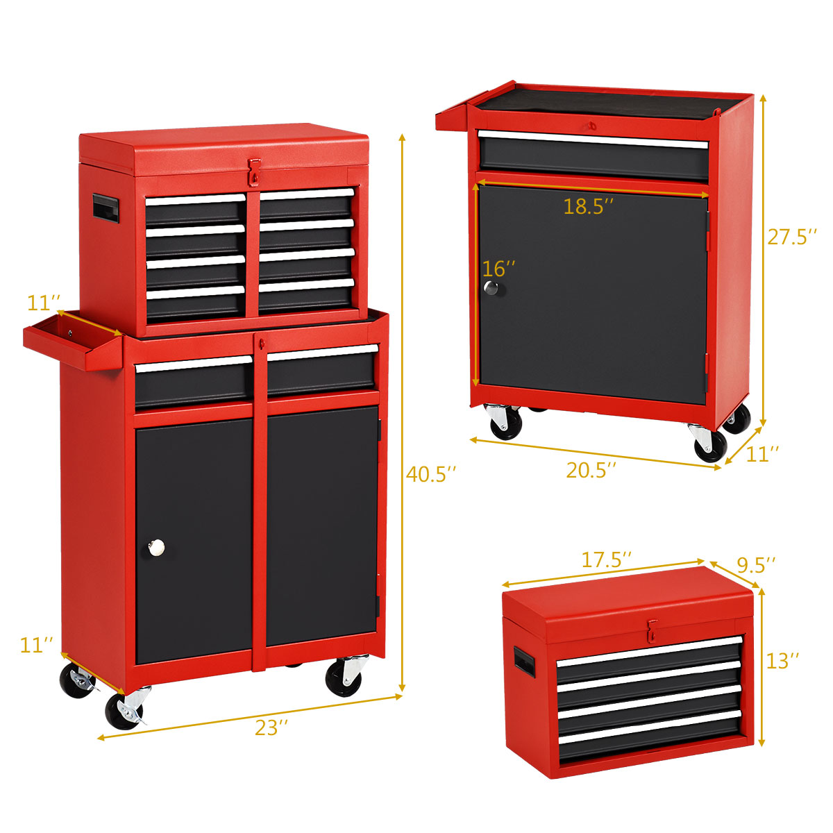 Costway 2 in 1 Tool Chest & Cabinet with 5 Sliding Drawers Rolling Garage Box Organizer - image 3 of 10