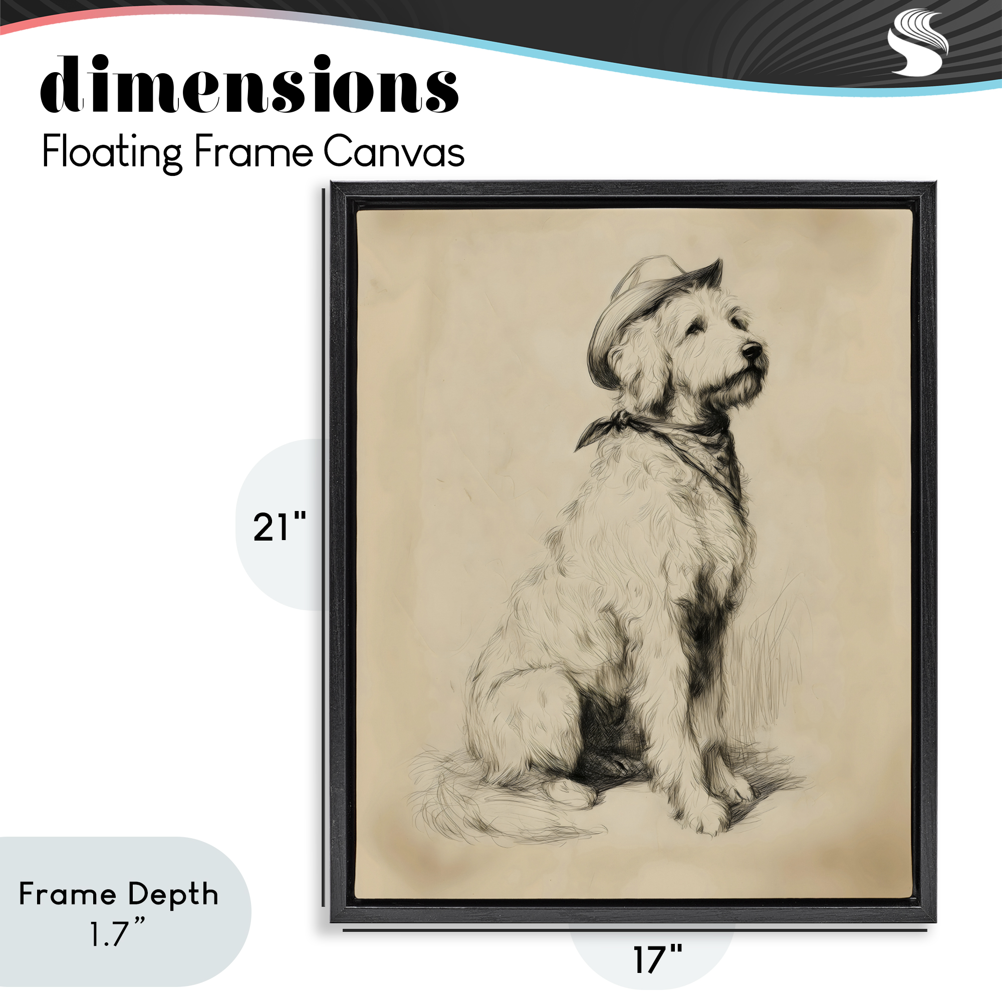 Stupell Industries Cowboy Goldendoodle Sketch Black Framed Floater Canvas Wall Art, design by Arlington Prints