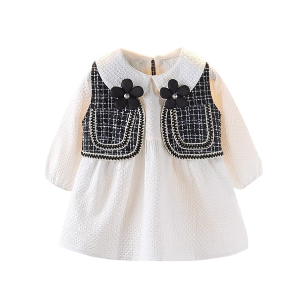 Vestido Para Niñas, Ropa Para Niñas Pequeñas, Conjunto De Falda A Cuadros Para Niños Pequeños, Chaqueta De Manga Larga, Abrigo, Vestido De Fiesta Negro Odeerbi LM103-4490