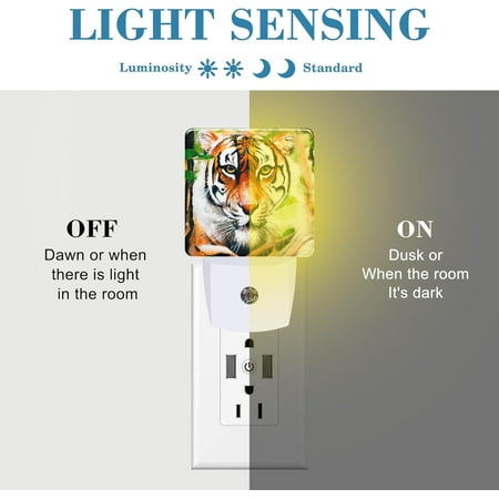 YJYASX-Plug in Night Lights Oil Painting Tiger in Jungle Nightlight Plug Into Wall Dusk to Dawn Sensor LED Night Light for Kid Girls Boys Women Room Decor Hallway Kitchen Bathroom Nursery Stairs