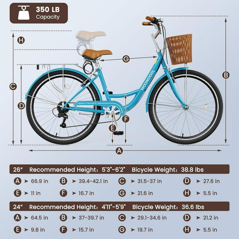 Classic Women Commute Bike with Basket 24 Shimano 7 Speeds Adult Cruiser Bicycle for Ladies Hi Ten Steel Frame Ideal for Urban Commuting and