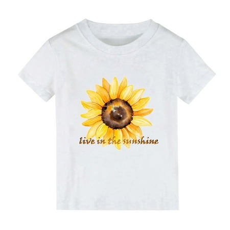 

Toddler Girl Tee And Tops Short Sleeved T Shirts Sunflower Cartoon Print Live In The Sunshine For And Summer Solid Color For 6-8 Years