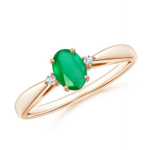 Oval Shape Green Emerald CZ Diamond Band Ring Women 925 Sterling Silver Rose Gold Plated May Birthstone Engagement Anniversary Gift Gemstone Jewelry