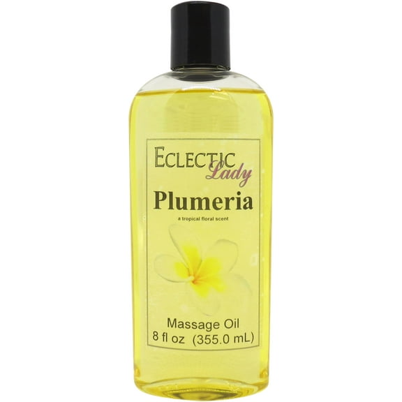 Plumeria Massage Oil by Eclectic Lady, 8 oz, Sweet Almond Oil and Jojoba Oil