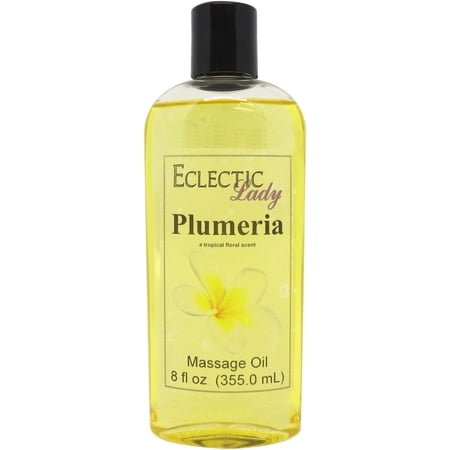 Plumeria Massage Oil by Eclectic Lady, 8 oz, Sweet Almond Oil and Jojoba Oil