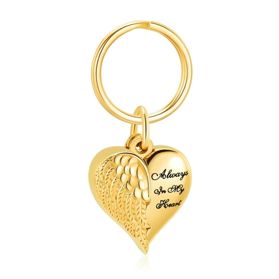 Angel Wing Cremation Keychain for Ashes Holder - Always in My Heart Urn Locket Pendant Keychain Urn for Women/Men