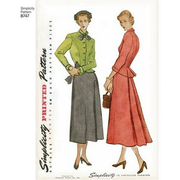 Simplicity Misses' Size 16-24 Vintage 1950s Suit Pattern, 1 Each