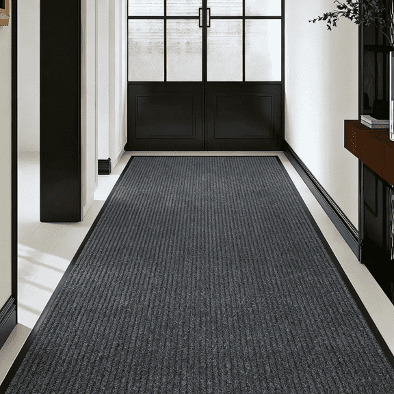 Qunbio Commercial Carpet Runner, 3' x 10' Commercial Rugs with Rubber Edge, Non-Slip Hallway Runner Rug for Indoor Outdoor High Traffic Areas, Gray