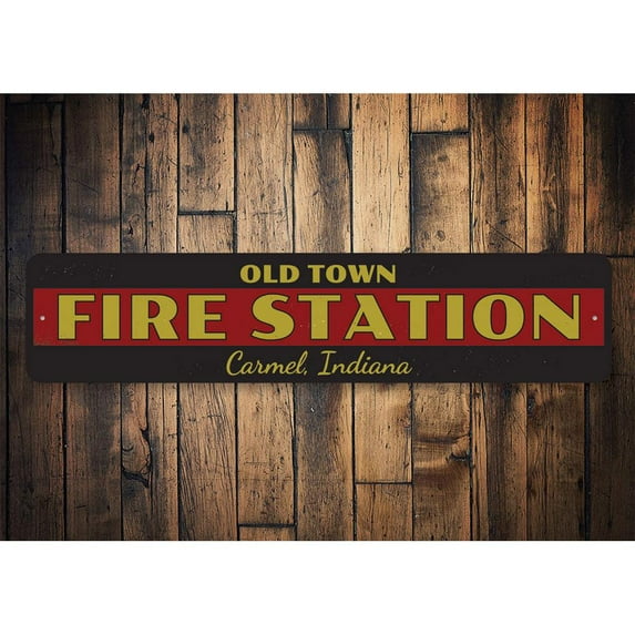 Old Town Fire Station Novelty Sign, Metal Wall Decor - 4x18 inches