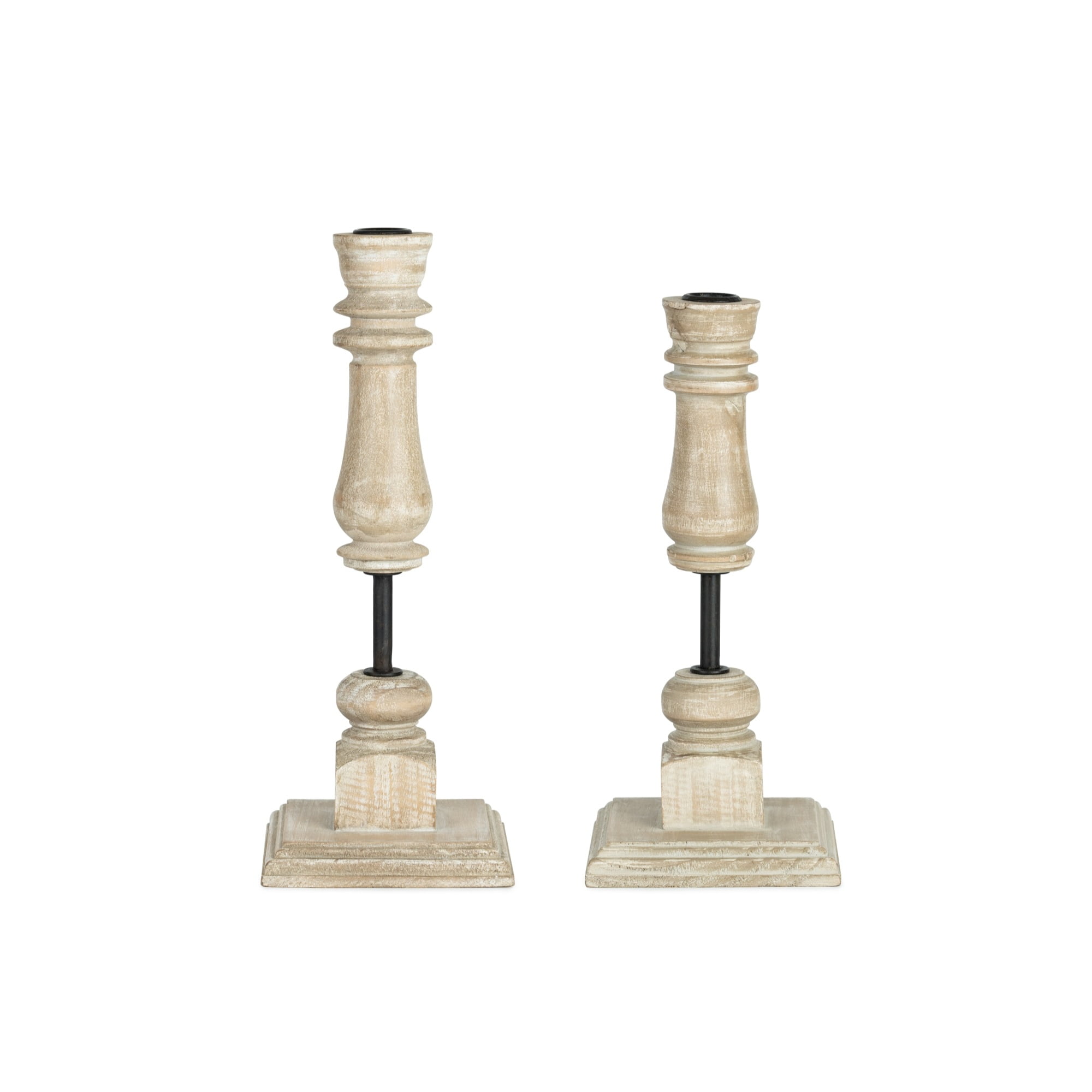 Taper Candle Holders (Set of 2) 11.5"H, 13"H Wood/Iron