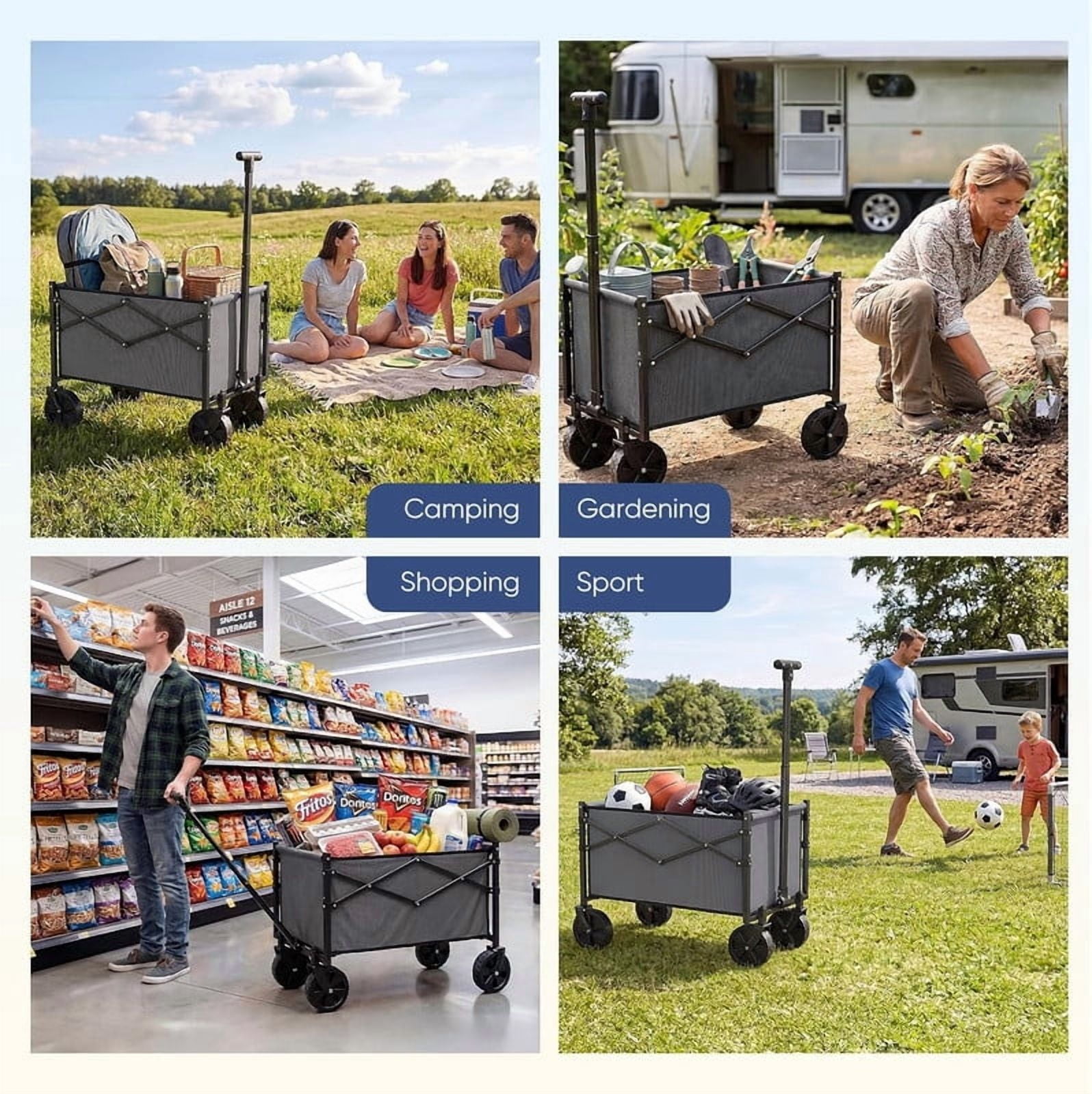Simenmax Heavy Duty Collapsible Wagon Cart, 220 lbs Capacity All-Terrain Folding Wagon Portable Gear Cart for Camping, Beach, Gardening, Grocery Shopping, Gray