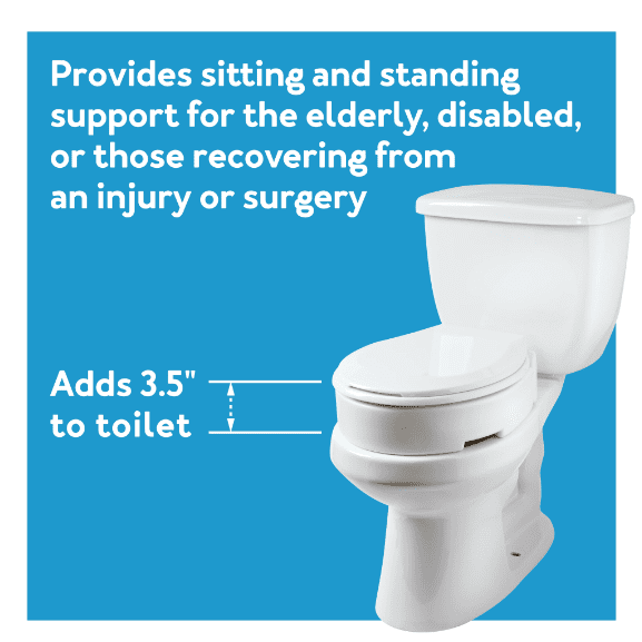 Carex Elongated Raised Toliet Seat, 3 1/2" Height, White, 300 lb Weight Capacity
