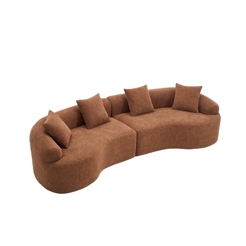 Curved Sectional Sofa with 4 Throw Pillows, Modern Luxury Chenille 4-Seater Cloud Couch with Deep Seat for Living Room, No Assembly Needed