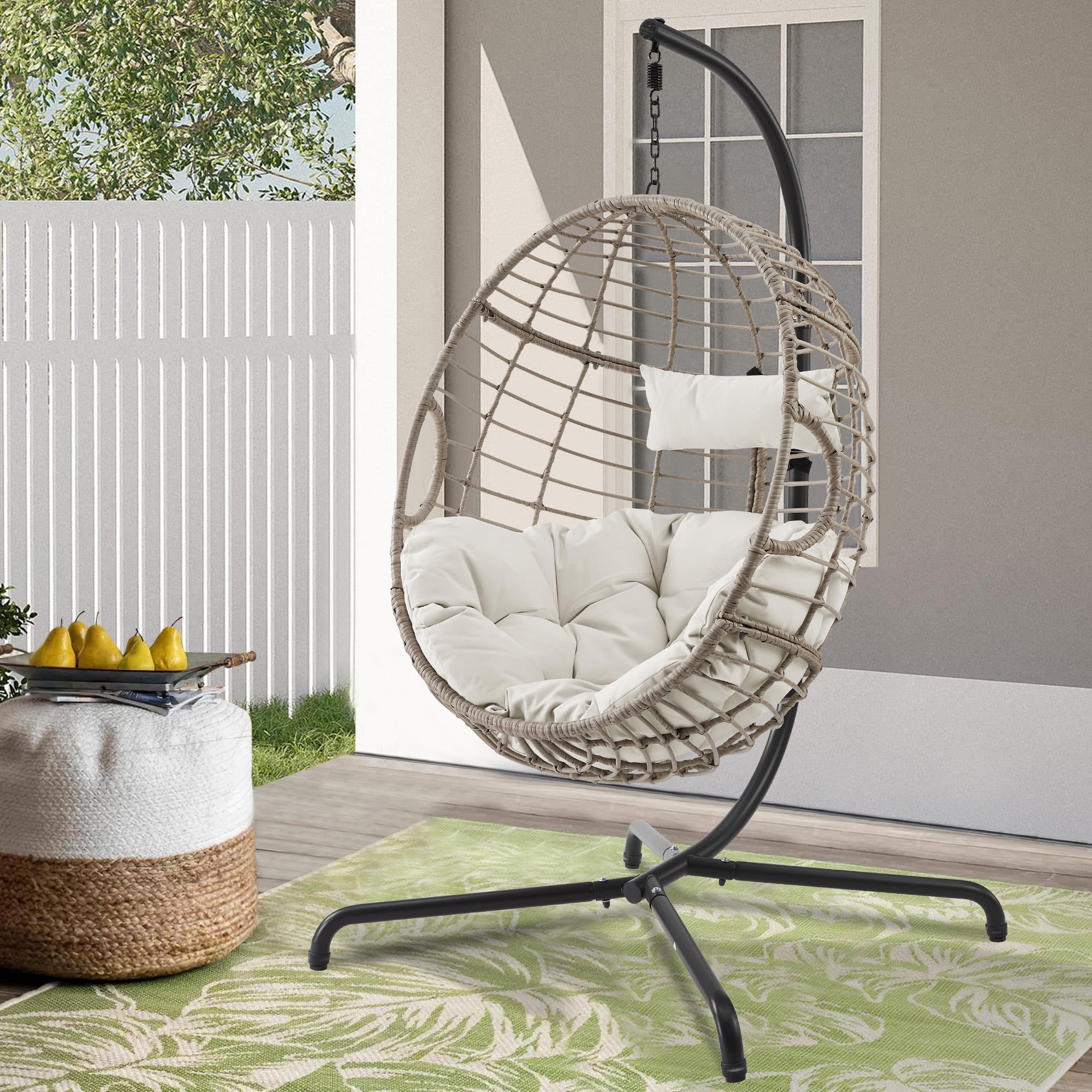 Iwicker Patio Outdoor Wicker Swing Basket Chair Teardrop Egg Chair with