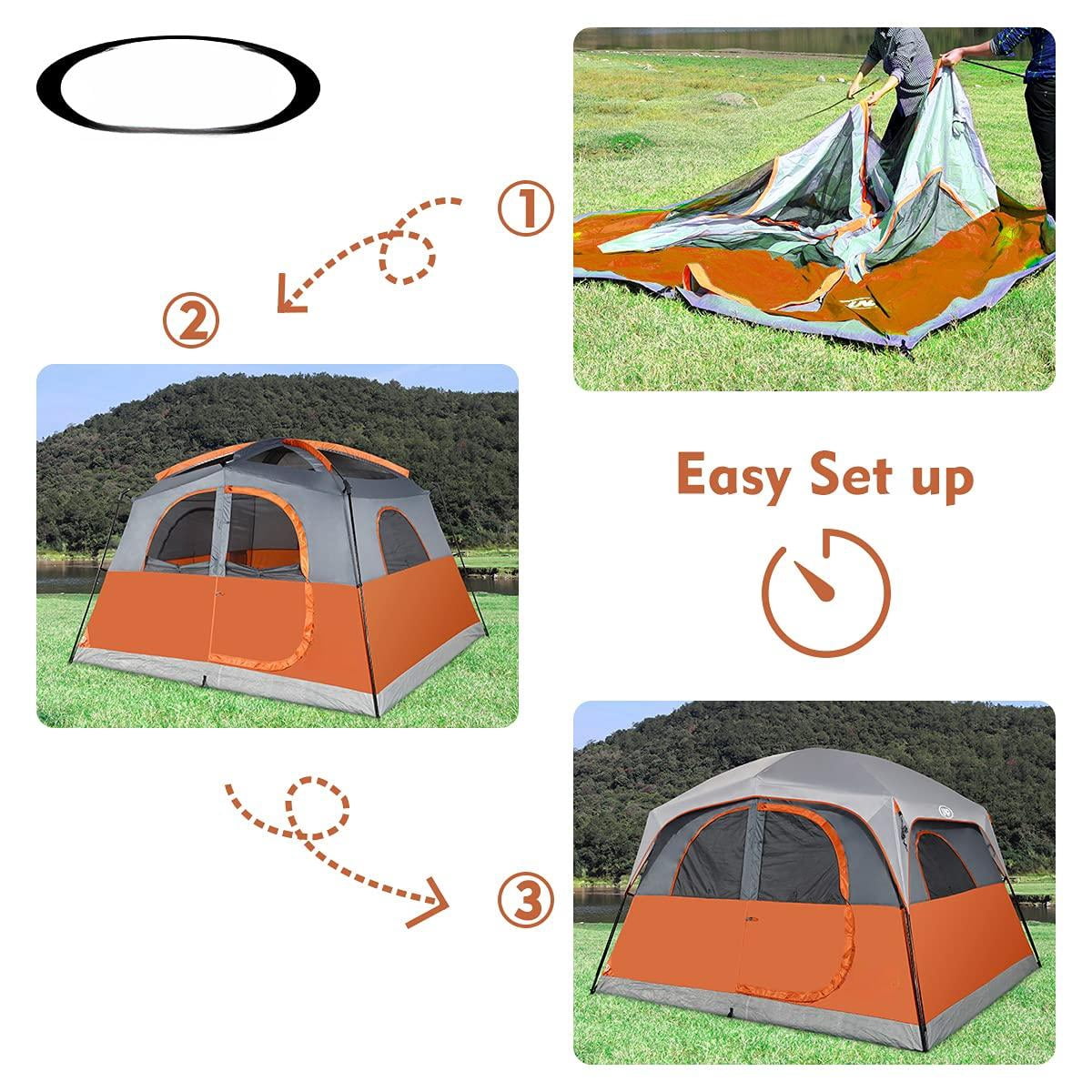 Tents 6 Person Waterproof Windproof Easy Setup Double Layer Family Camping Tent With 1 Mesh Door & 5 Large Windows -10'x9'x78in(h)