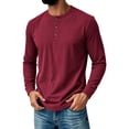 thumbnail image 2 of Men's Long Sleeve Henley Shirts 3 Button Spring Casual Tshirts Comfy Crew Neck Soft Basic Tops Red XL, 2 of 6