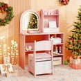 thumbnail image 2 of Gymax Kids Vanity Set Princess Girls Makeup Vanity Desk w/ 3-Color LED Lighted Mirror Pink, 2 of 10