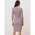 thumbnail image 3 of Vestido de Trabajo Elegante para Mujer Vestido Ajustado de Tela de Cuadros de Manga 3/4 Rosa L, 3 of 6