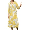 thumbnail image 4 of Bohemian Style Women Three Quarter Floral Print Lapel Button Down Long Maxi Dress, 4 of 6
