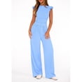 thumbnail image 2 of EASYBRA Women Casual Two Piece Outfit Ruffle Sleeve Top and Pleated Wide Leg Pants Summer Fashion Set, 2 of 8