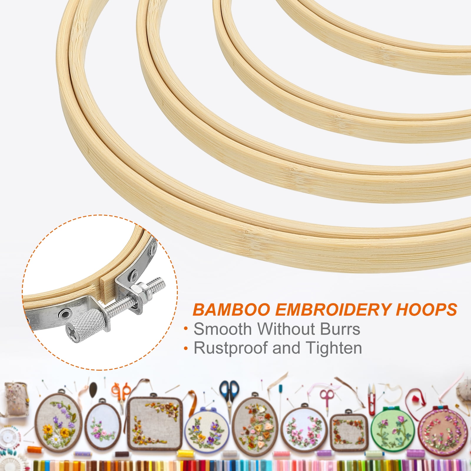 7inch Embroidery Hoop, 6pcs Cross Stitch Hoop Bamboo Wood Circle Frame Ring for Embroidery Art Craft Sewing Ornaments Hanging Decoration