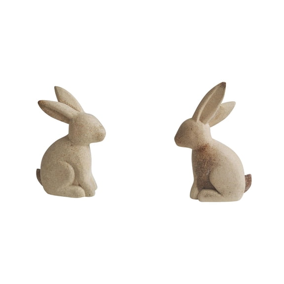 2 PCS Natural Wood Rabbit Figurine, Unfinished Solid Wood Rabbit Statue for DIY Crafting and Farmhouse Decor, Spring and Easter Tabletop or Shelf Decoration for Home and Office