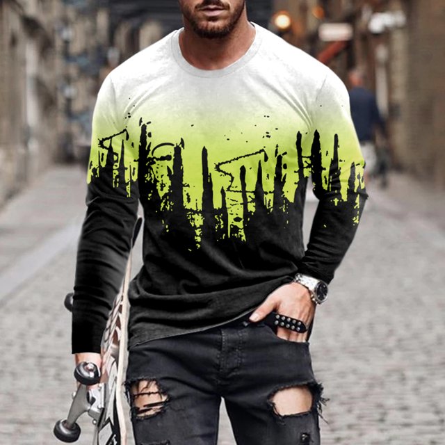 Mikilon Hommes Casual Col Rond Pull Impression Manches Longues T-Shirt Blouse