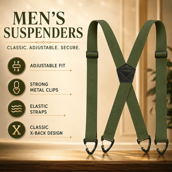 X Back Hidden Suspenders for Men Under Clothing 1.5 Inch Heavy Duty Work Suspenders with Strong Clips Adjustable Black Suspenders for Men Women Tool Belt Work Pants