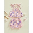 thumbnail image 4 of Suealasg Infant Girl Summer Outfits 2Pcs Baby Girl Beach Clothes Set Newborn Sleeveless Flower Print Tie-Up Cami Tops Elastic Waist Shorts Set 0-18 Months, 4 of 9