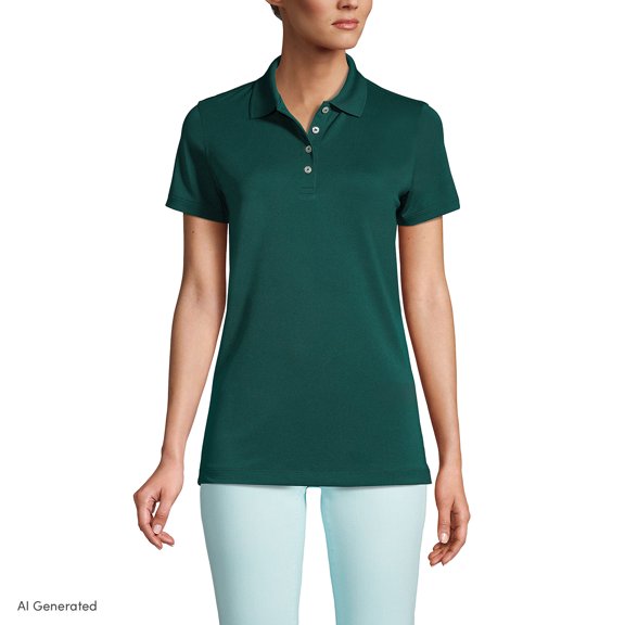 Lands' End Essentials Women's Short Sleeve Polo Shirt – Lightweight Polyester, Won’t Shrink, Pill, or Fade, Classic Fit