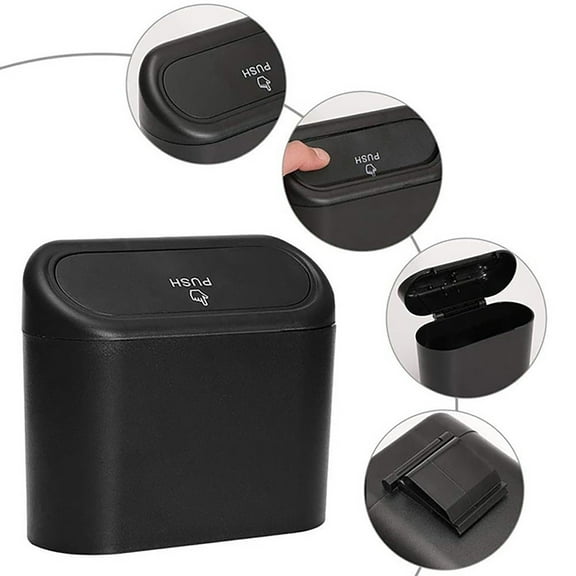 2024 Leak-Proof Car Trash Can with Lid | Small Automotive Garbage Bin for Front Seat | ABS Plastic | 15.5x6.5x14cm | Includes 2 Trash Bags | Multi-Use for Home/Office