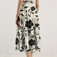 thumbnail image 5 of Yucgh Women's Floral Print Midi Skirt with Drawstring Elastic Waist, Casual Bohemian Skirt, A-line Summer Skirt with Pockets,Khaki,XL, 5 of 7