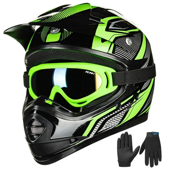 Casco ILM Youth Kids ATV Motocross B07 Verde/Plateado DOT