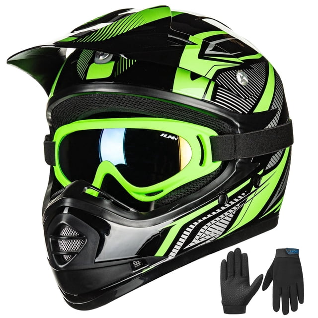 Casco ILM Youth Kids ATV Motocross B07 Verde/Plateado DOT