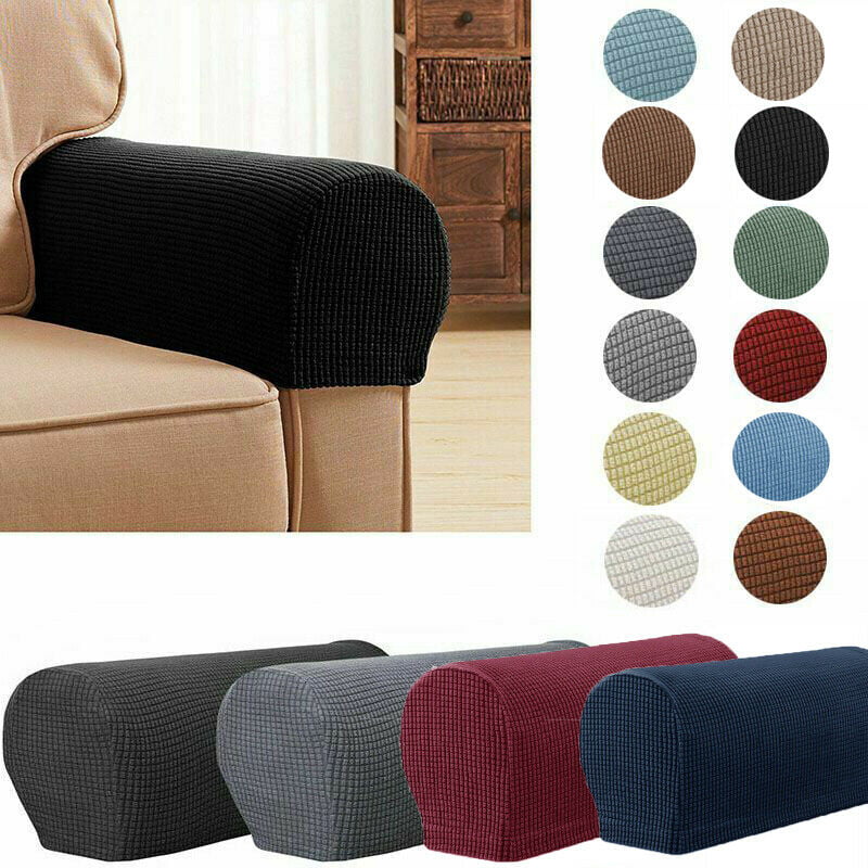 Set of 2 Flannel Elastic Stretch Armrest Covers Couch Armchair Arm Protectors 