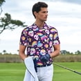 thumbnail image 3 of Pofeuu Skull colorful mushroom rainbow Print Men's Loose Fit Midweight Short-Sleeve Pocket Polo-XX-Large, 3 of 6