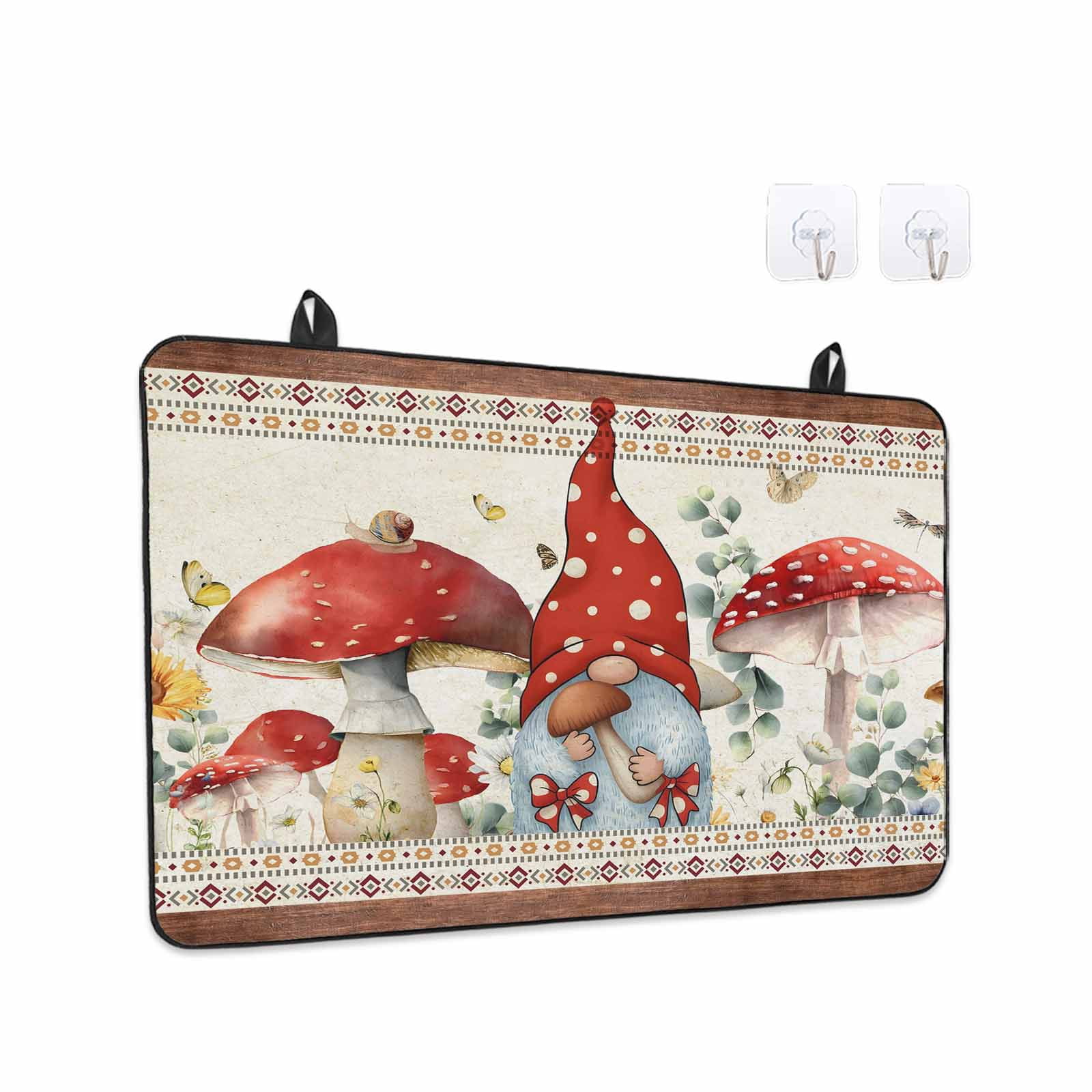 Red Mushroom Gnomes Stove Top Cover for Electric Stove, Heat-proof & Non Slip Glass Top Stove Cover Protector, Vintage Botanical Elegant Pastoral Kitchen Flat Cooktop Rubber Mat 24x21 Inches