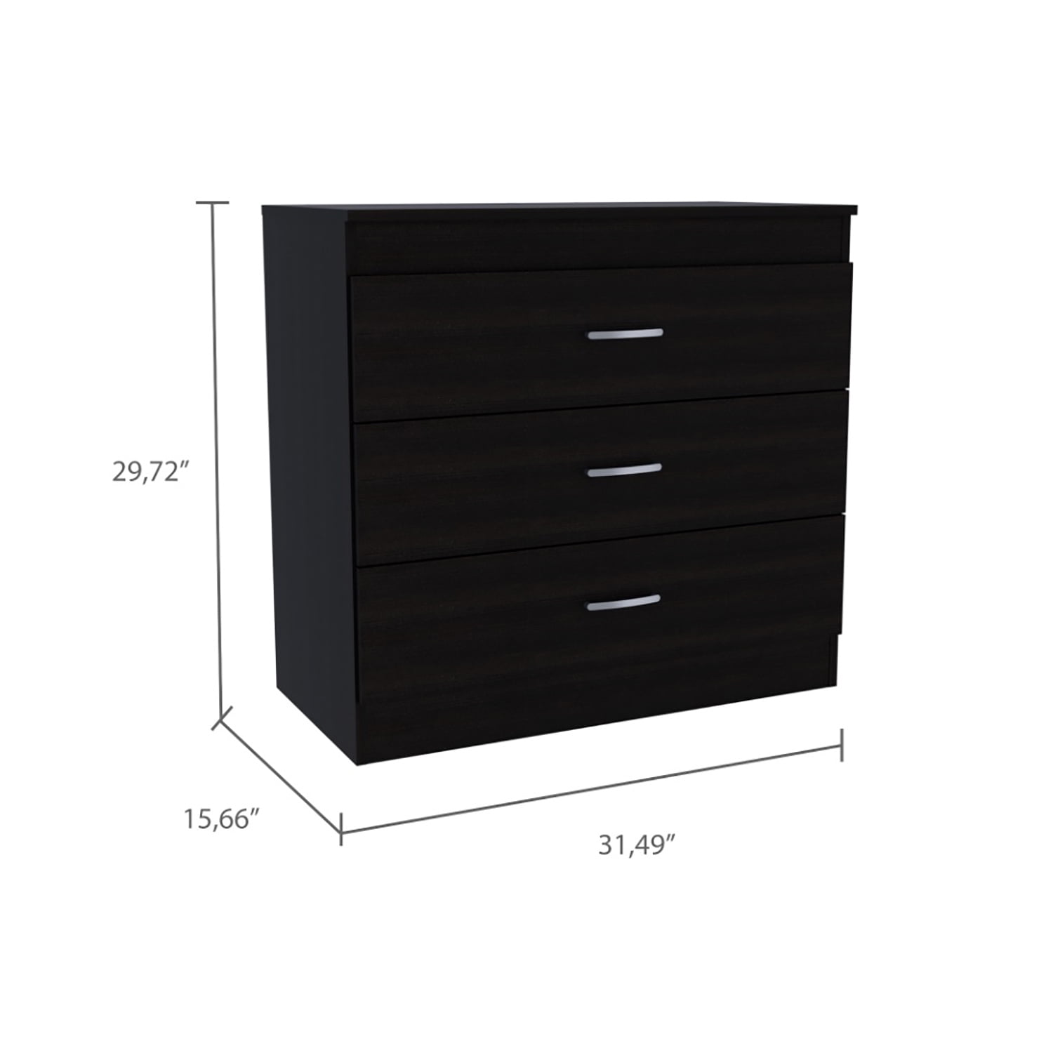 Kadyn Three Drawer Dresser, Chest of Drawers with Metal Hardware, Storage Cabinet for Bedroom, Black Nightstand Kadyn Three Drawer Dresser, Chest of Drawers with Metal Hardware, Storage Cabinet for Bedroom, Black Nightstand