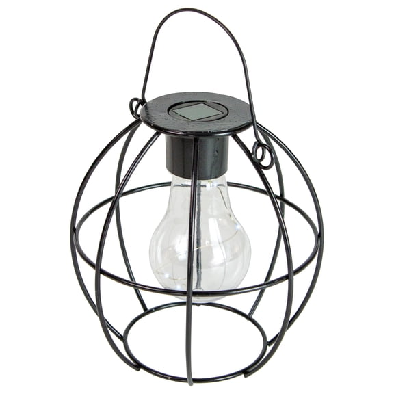 Northlight 6" Black Geometric Outdoor Hanging Solar Lantern with Handle