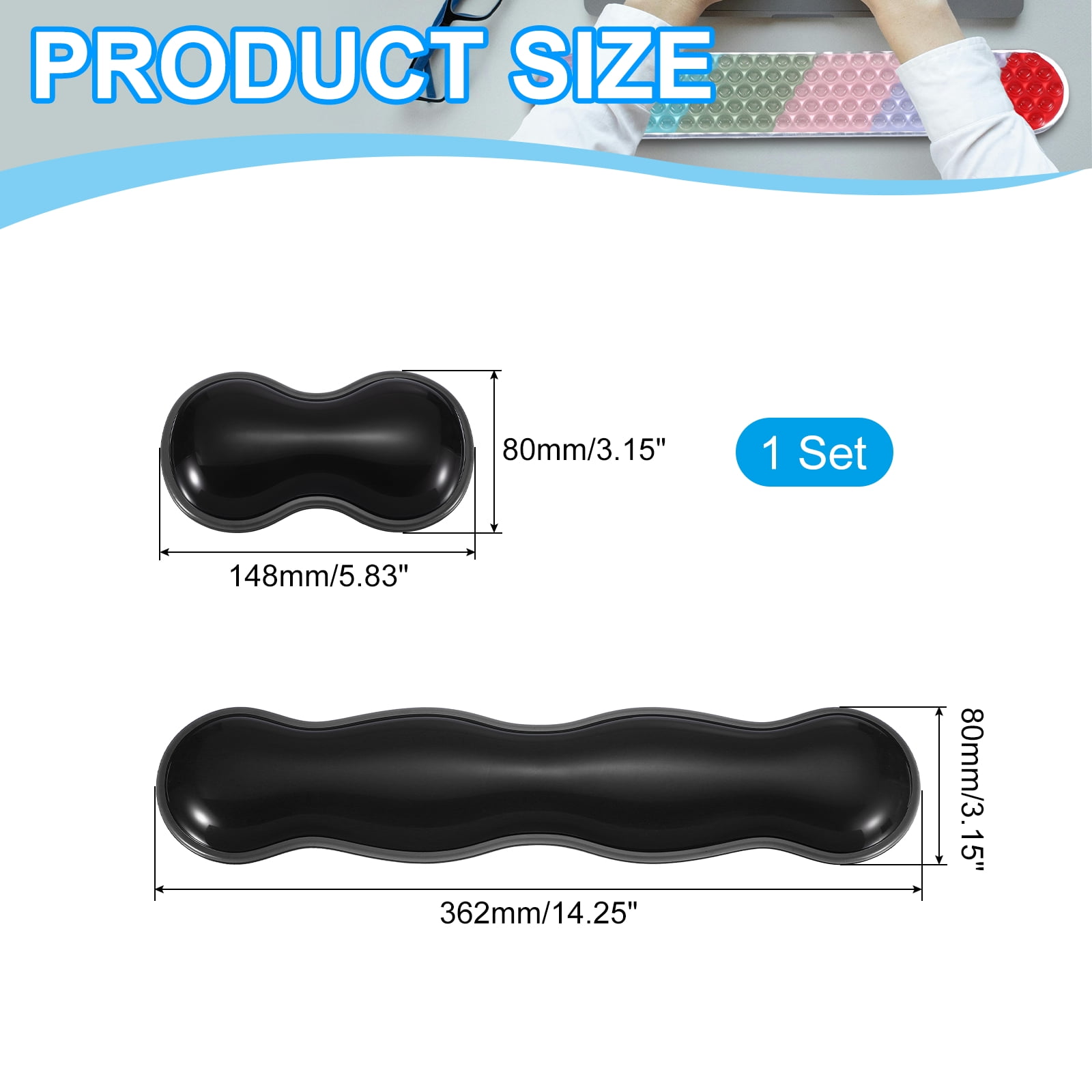 Uxcell Gel Wrist Rest, Gel Mouse Pad Mouse Wrist Support for Keyboard and Mouse Ergonomic,Pad Set Black