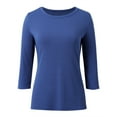 thumbnail image 6 of 3/4 Sleeve Shirts for Women 2025 Fall Crewneck Slim Fit Breathable Solid Color Plain Basic Tshirt Womens T Shirts, 6 of 8