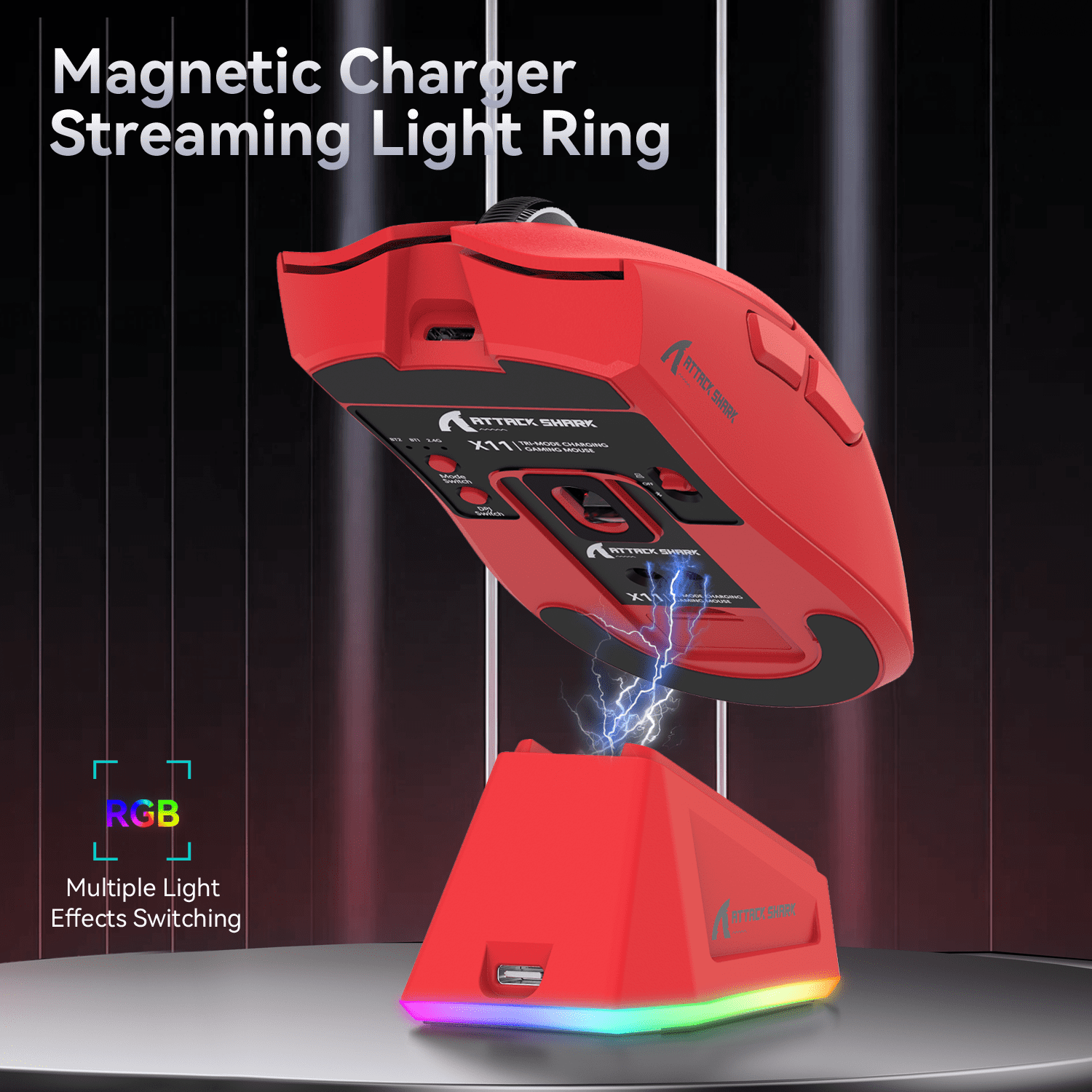 ATTACK SHARK X11 Wireless Gaming Mouse with Charging Dock, PixArt PAW3311 Gaming Sensor, BT/2.4G Wireless/Wired