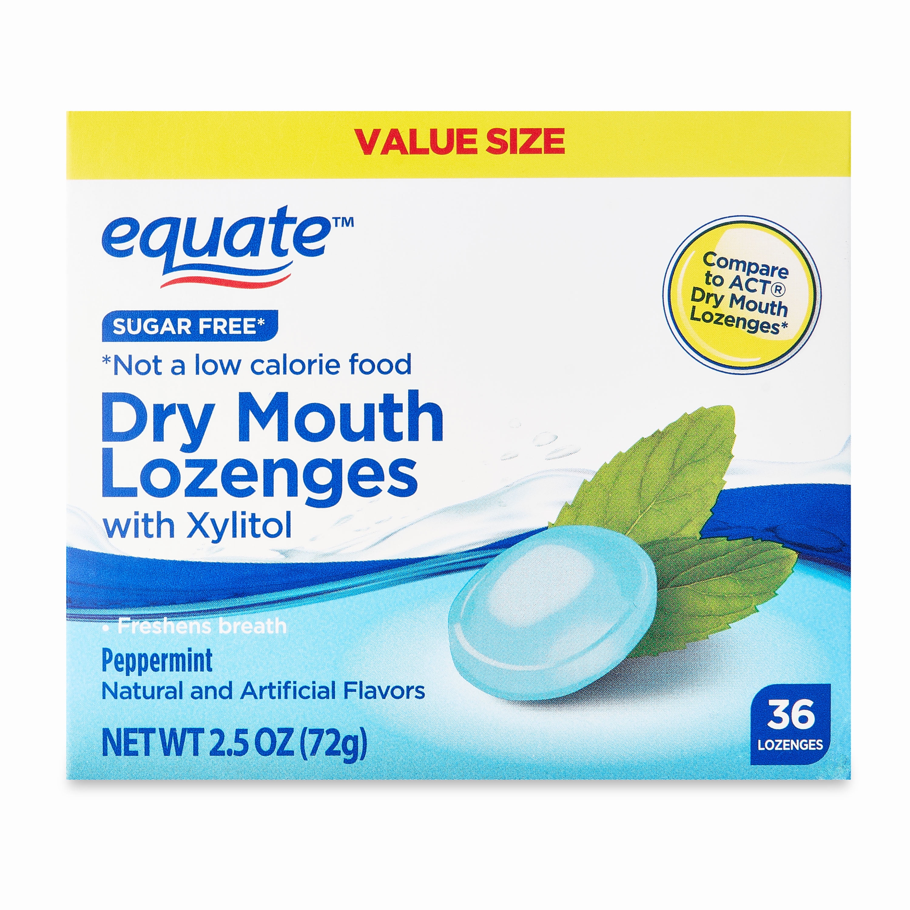 Equate Dry Mouth Lozenges with Xylitol, Peppermint, 36 Count Value Pack