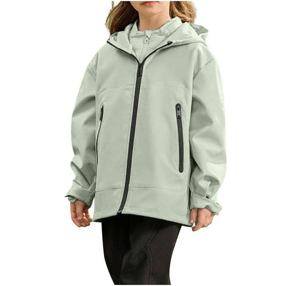 ShomPort Windbreaker for Girls Waterproof Zipper Long Sleeve Hooded Jackets Outdoor Athletic Running Cozy Outwear with Pockets