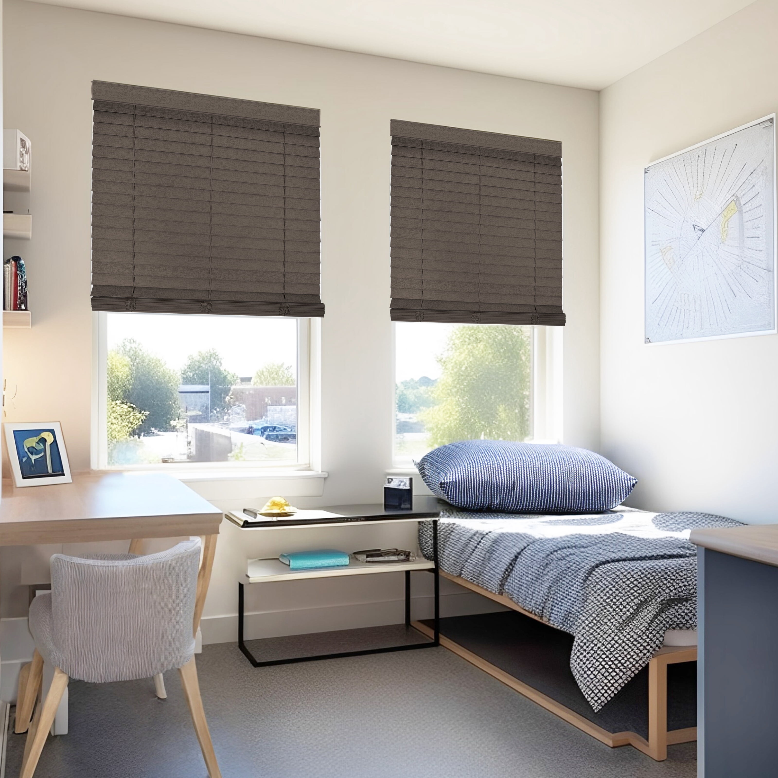 Chicology Cordless Faux Wood Blinds, Umber Textured (2" Slat), 64.75"W X 72"H