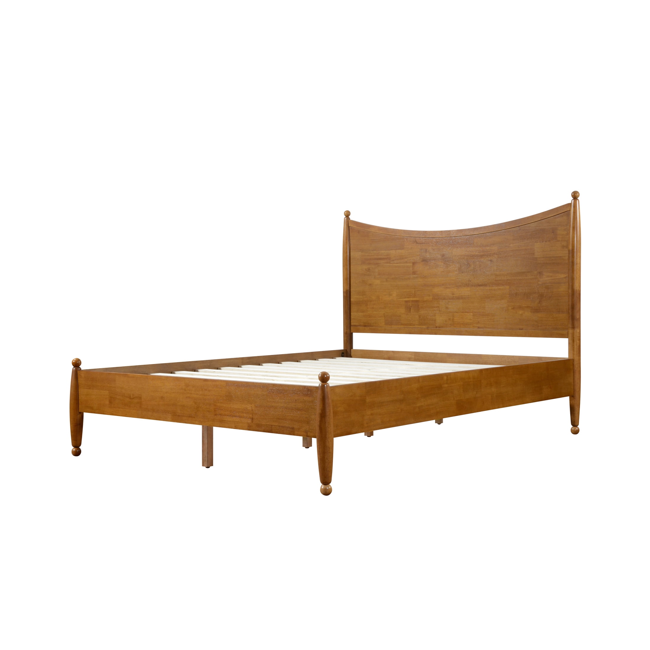Christopher Knight Home Queen Platform Bed Frame with Curved Headboard, Solid Wood, Autumn Oak