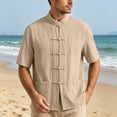thumbnail image 6 of UVEASISHA Cotton Linen Button Down Shirts for Men Traditional Kung Fu Uniform Short Sleeve Shirt Stand Collar Casual Chinese Frog Buttons Shirts Khaki XL, 6 of 10