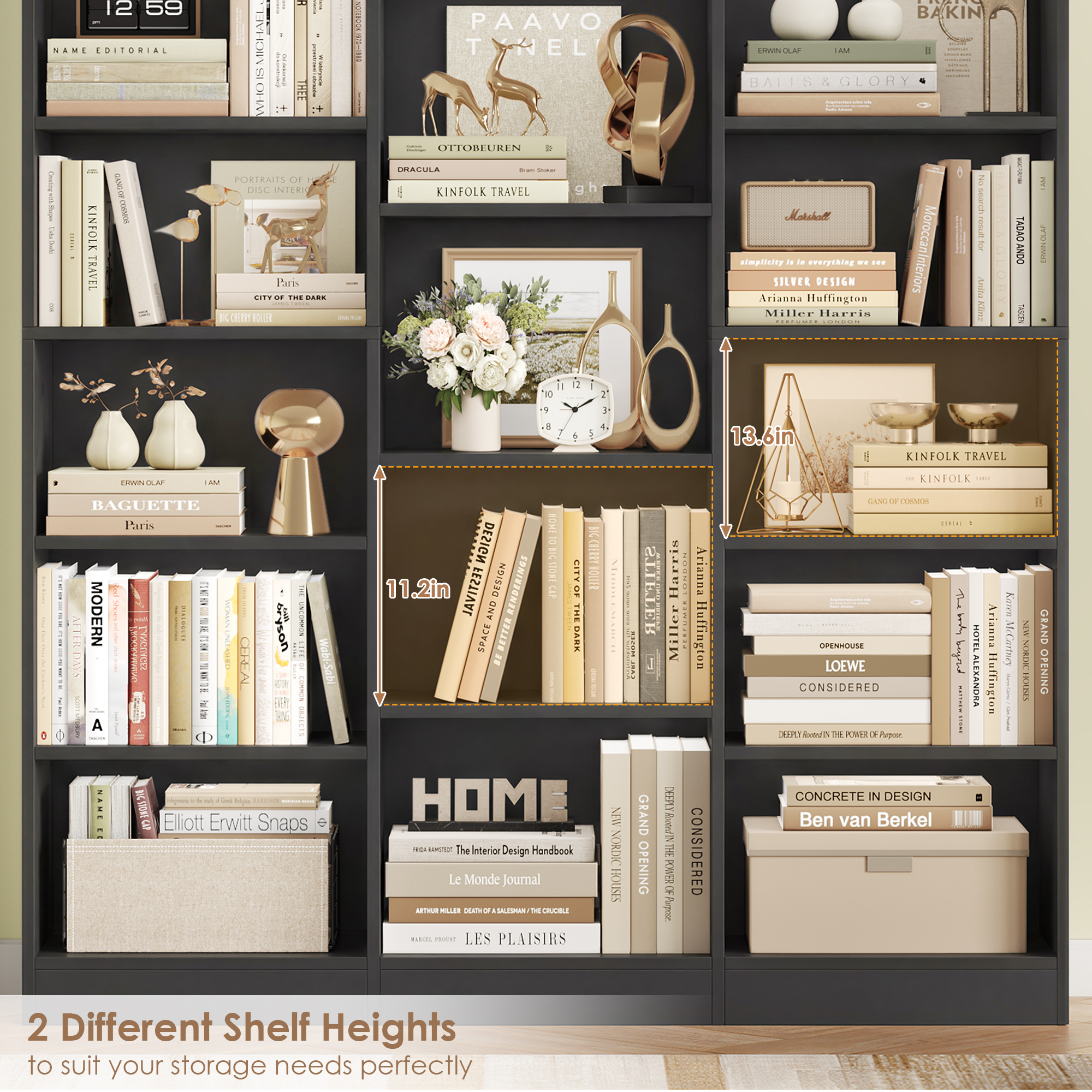 Homfa Triple Row 6-Tier Bookshelf, Black, 74 Inches photo 4
